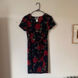Vintage Floral Black and Red Dress